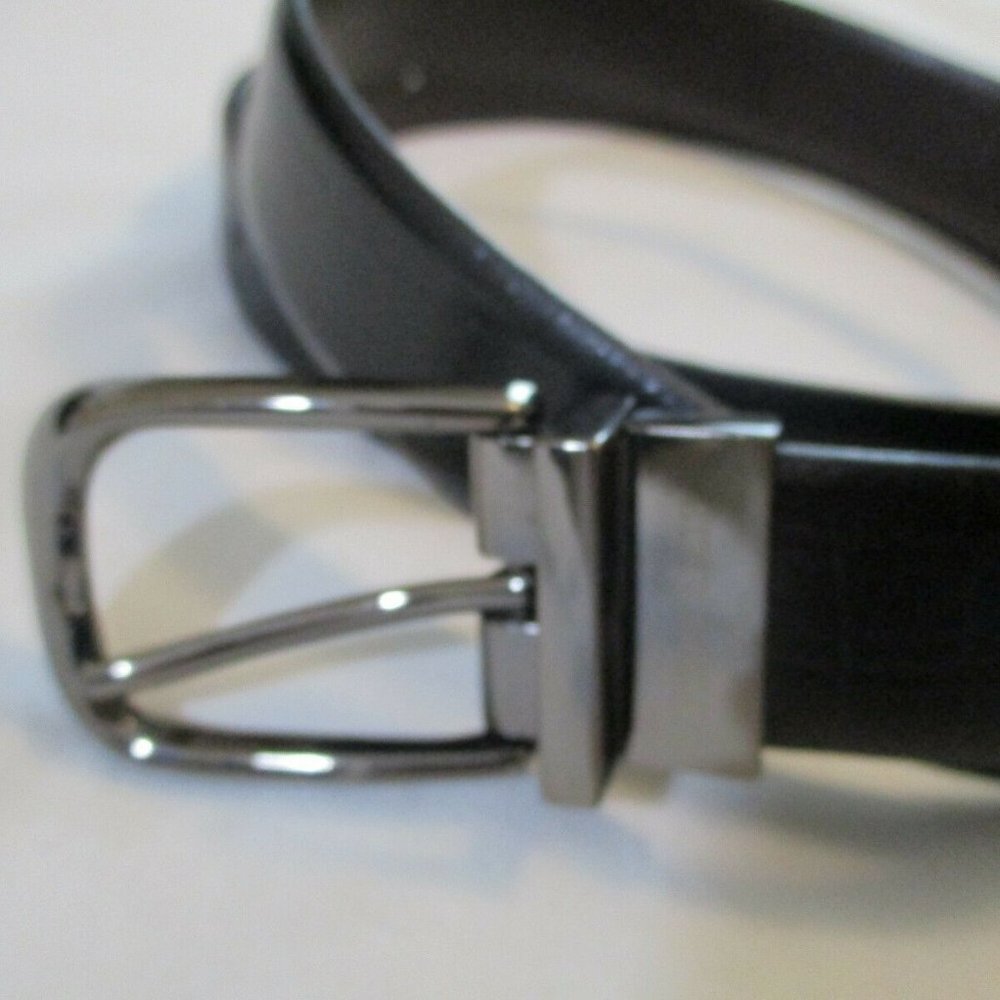Mens Reversible Dress Belt sz 38 Black Croc to Plain Brown Pewter Buckle
